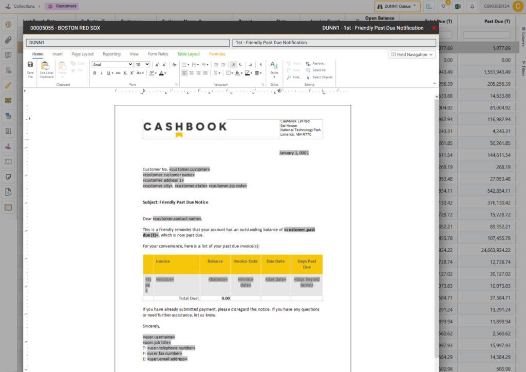 Cashbook's easy-to-use, email template