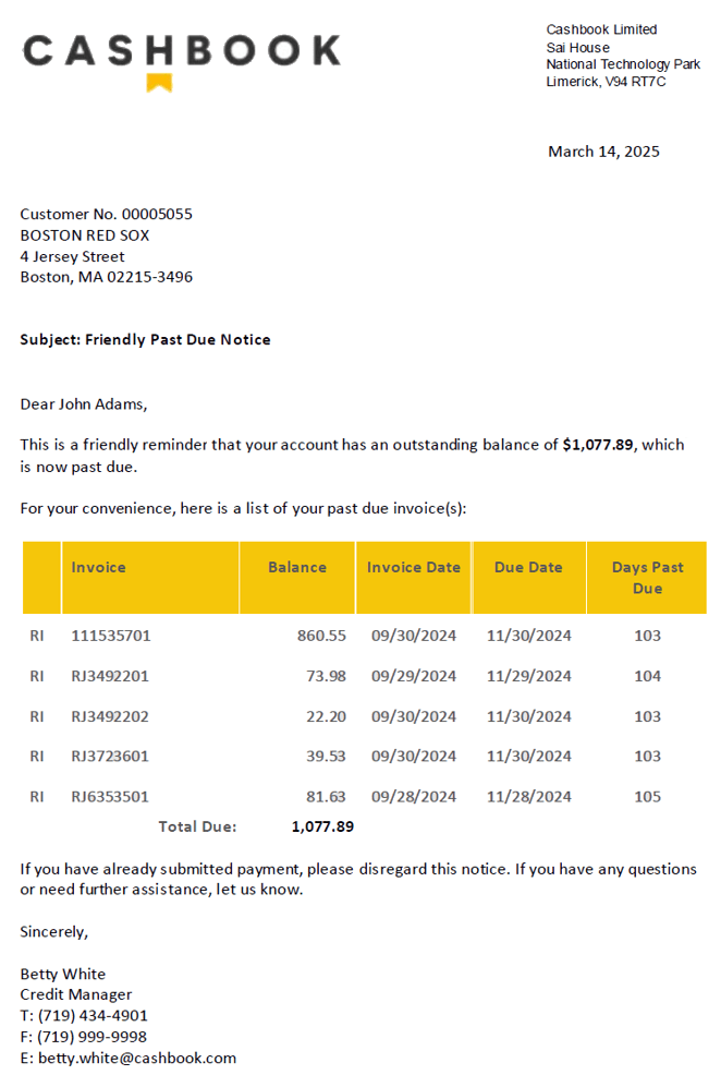 List of past due invoices